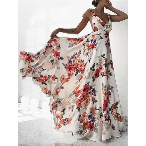 Women Boho Floral Printed Beach Dress 2019 Summer Lady Suspenders Sexy Dresses Evening Party Sleeveless Long Maxi Dress Vestidos