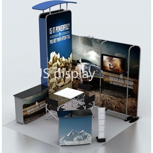 10ft Portable Trade Show Booth Pop Up Display Sets Exhibition with TV Mount Counter Lights