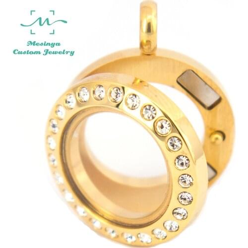 10pcs 20mm mini 316L Stainless steel PVD gold czech crystal glass locket for floating charms ,floating charms not included