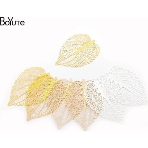 BoYuTe 10Pcs 41*56MM Filigree Leaf Pendant Silver Gold Leaf Etched Sheet Diy Pendant Charms for Jewelry Making