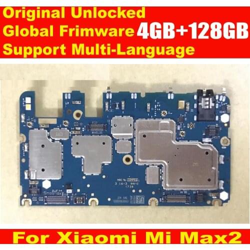 100% Original MainBoard For Xiaomi Mi MAX2 MAX 2 MotherBoard With Chips Circuits Flex Cable Global Frimware 128GB ROM MIUI