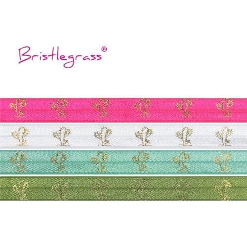 BRISTLEGRASS 100 Yard by Roll 5/8" 15mm Gold Cactus Foil Print Fold Over Elastic FOE Spandex Band Hair Tie Headband Dress Sewing