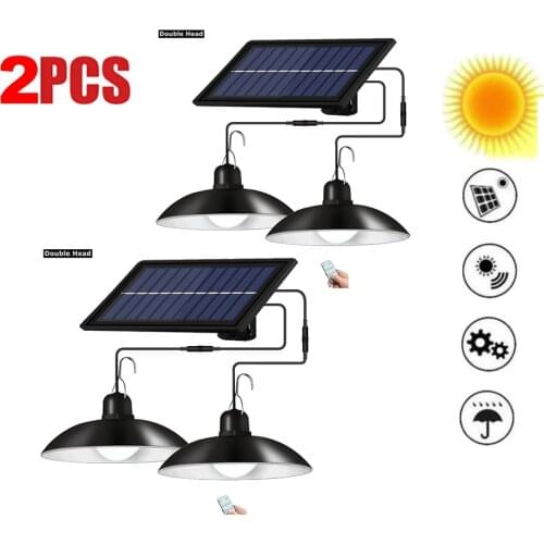 2 pcs remote 30 led 2 head Retro Lampshade Waterproof Solar Pendant Light Outdoor Indoor Solar Lamp Cable Suitable for courtyard