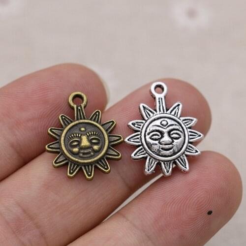 20pcs Antique Silver Plated Sunflower Sun Face Charm Pendants for Jewelry Making Bracelet DIY Handmade Accessories Craft 21x17mm