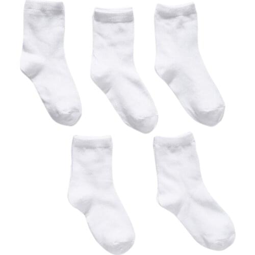 5 Pairs Kids Pure White Sock Baby Boy Girl Solid Breathable Cotton Sport