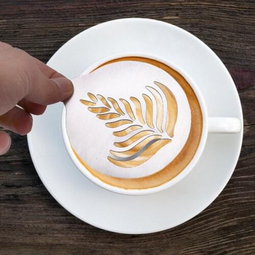 6pcs Coffee Stencil Mould Eco-friendly Rust-proof Stainless Steel Coffee Printing Mould Foam Spray for Home Powdered Sieve Tools