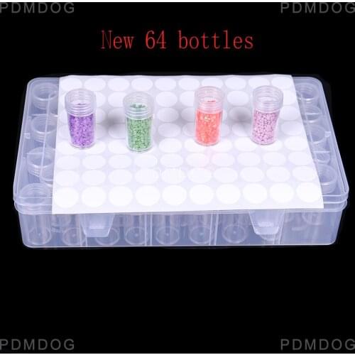 64 Bottles Transparent Container Case Diamond Painting Accessories Diamond Embroidery Beads Storage Box Organizer Tools Lable