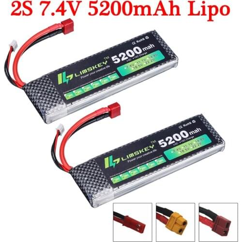 2pcs/lot 7.4V for RC Toys Car Lipo Battery 7.4V 5200mAh For RC Cars Trucks Robot Airplanes Helicopter Parts 2S RC Drone Battery