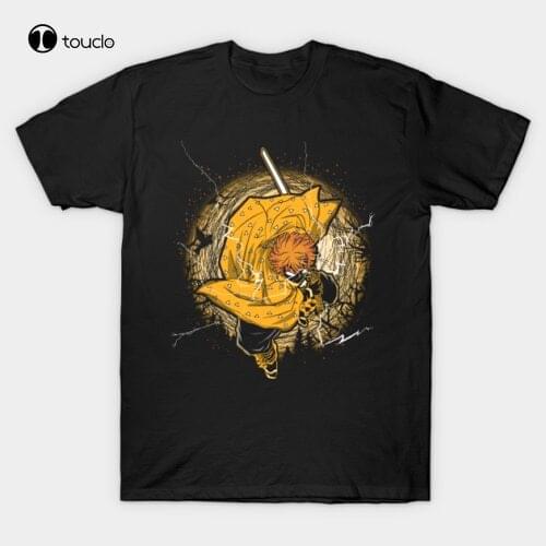 Thunder Breathing Zenitsu Anime Black T-Shirt Demon Slayer Kimetsu No Yaiba