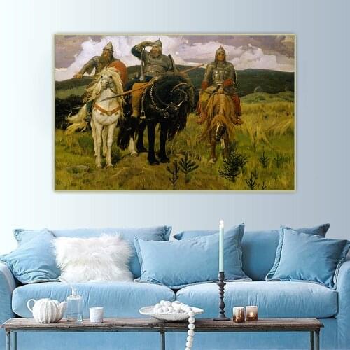 Citon Viktor Vasnetsov《Three heroes》Canvas Art Oil Painting Artwork Poster Decorative Picture Wall Decor Home Decoration
