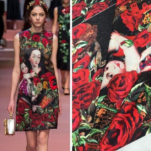 Madonna and child jacquard fabric meter brand dress jacquard fabric fashion handmade DIY polyester fabric wholesale cloth