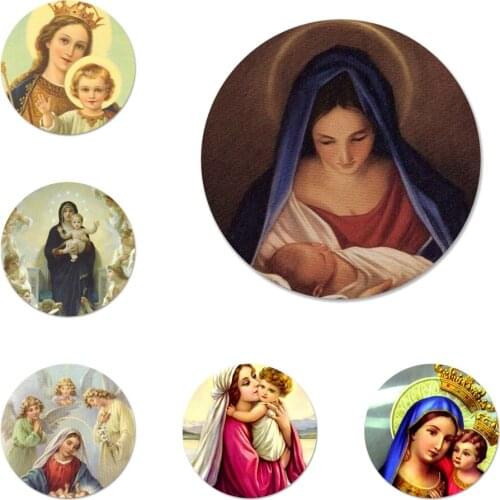 Virgin Mary Christian Christmas Icons Pins Badge Decoration Brooches Metal Badges For Clothes Backpack Decoration 58mm