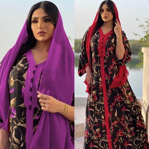 Middle East Turkey Dubai Printed Long Dress Muslim Womens Robes
