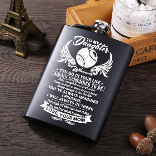 Mom To My Daughter Stainless Steel Hip Flask Black Matt Liquor Whisky Flagon Portable English Alphabet Hip Flask Flagon Alcohol