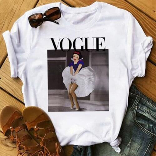 Disney Princesses Vogue T Shirt Women Summer Graphic Tee Top Kawaii Clothes Funny Cartoon Short Sleeve Tshirts Ropa Tumblr Mujer