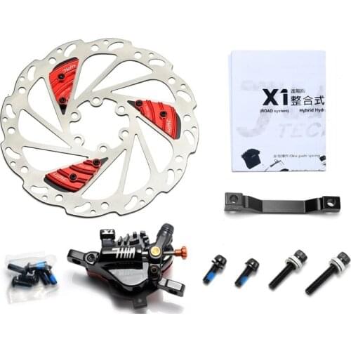 Juin Tech X1 Hydraulic Cable Pull Disc Brake Caliper 160mm cooling fins Cyclocross Cx Road MTB Taiwan RED COLOR