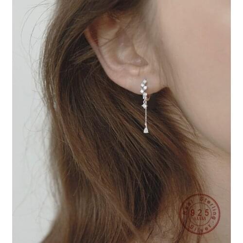 HI MAN 925 Sterling Silver Korean Water Drop Tassel Zircon Earrings Women Exquisite Personality Anniversary Jewelry