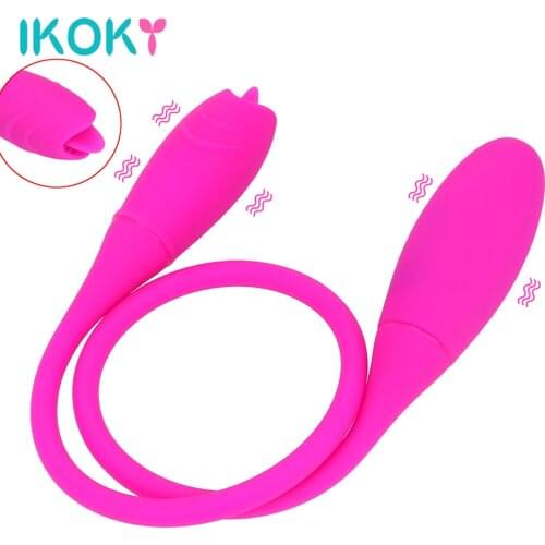 IKOKY Double Head Tongue Vibrator for Lesbian Dildo Butt Plug Sex Toys for Women Dual Ended Long Vibrator Clitoris Stimulator