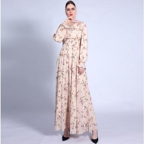 Kaftan Dubai Abaya Turkey Muslim Women Hijab Dress Islam Caftan Marocain Dresses Summer Chiffon Floral Print Vestidos Robe Femme