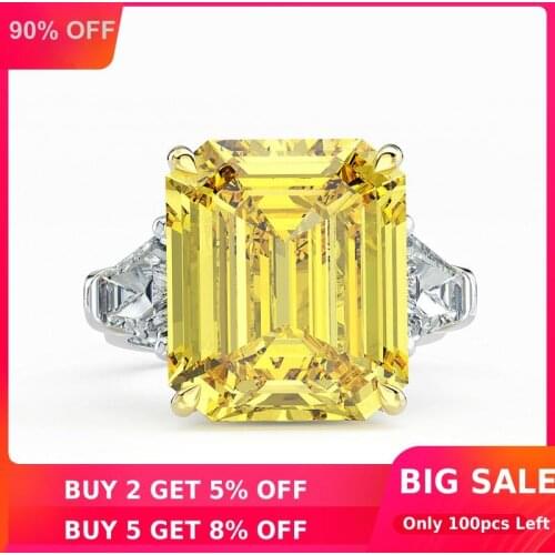 Luxury Emerald Cut 10ct Topaz Diamond Ring 100% Original 925 sterling silver Engagement Wedding band Rings for Women men Jewelry