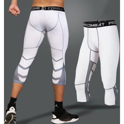 Compression Men Running 3/4 Tights Gym Basketball Pants Bodybuilding Jogger Skinny Leggings Trousers Sportswear