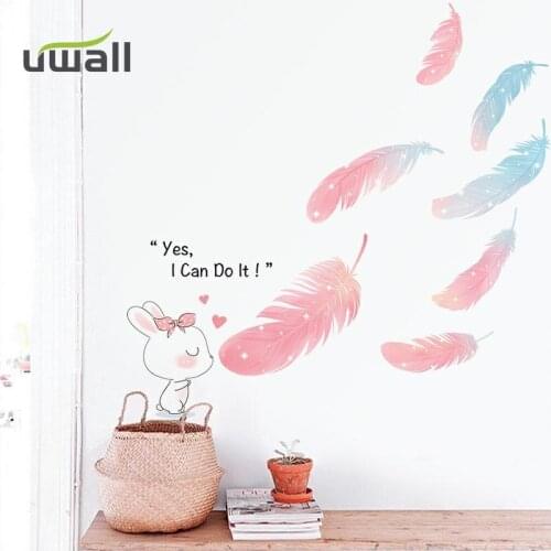 Creative Pink Feather Wall Stickers Girl Bedroom Decor Sticker Self-Adhesive Living Room Background Wall Sticker Home Decoration