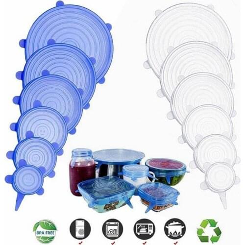 6pcs silicone caps Stretch Lids Universal silicone food lids Wrap Bowl Pot Lid Silicone Cover Pan Cooking Kitchen Accessories