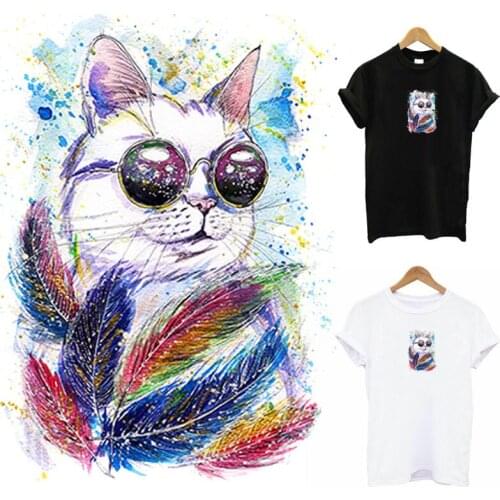 Cute Cat Patch For Clothes Iron-on transfers for clothing Stickers Washable T-Shirt Animal Appliques DIY Heat-Sensitive On Dress