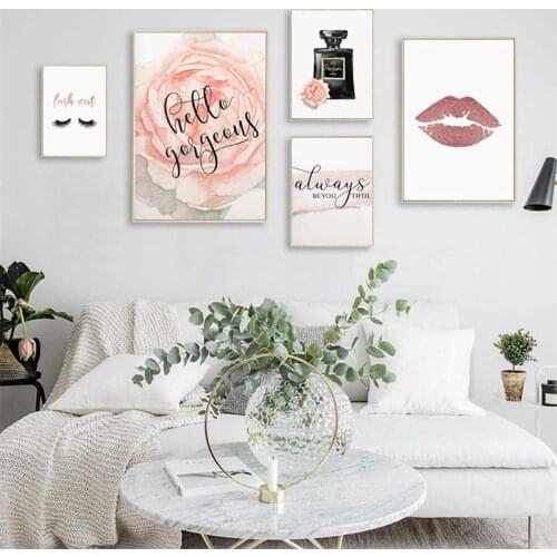 Fashion Pink Flower Perfume Nail Polish Posters Prints Eyelash Canvas Art Painting Modern Art Wall Pictures for Girl Room Decor