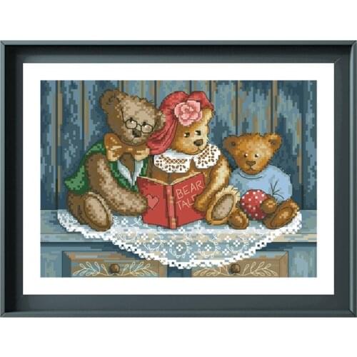 Bear tales cross embroidery kit cartoon pattern design 18ct 14ct 11ct unprint canvas Cross-stitch DIY needlework