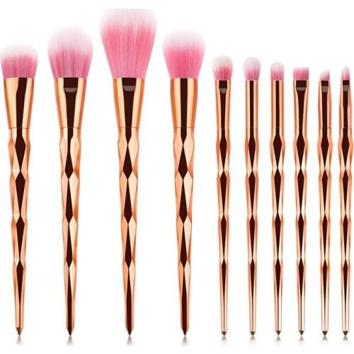 10Pcs Makeup Brushes Set Diamond Rose Gold Handle For Women Foundation powder Lip EyeLiner Make up Brushes Beauty Tools
