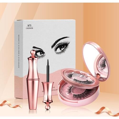 2 Pair Magnetic False Eyelashes Liquid Magnetic Eyeliner Set Curling 5 Magnets Natural Soft Fake Eyelash Extension with Tweezer