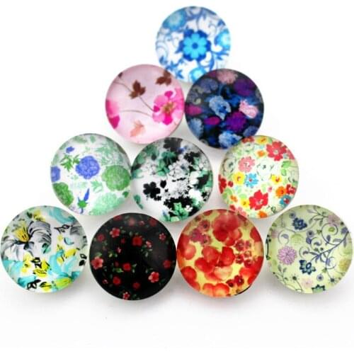 New Arrival 12pcs/lot glass snap buttons flower 18mm leather clasp snap button Bangles snap bracelet Leather table jewelry