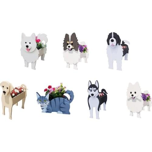 New Cute Dog-shaped Planter Pot Pet Puppy Potted Plants Garden Decorative Wooden Flowerpot Garden Yard Decor