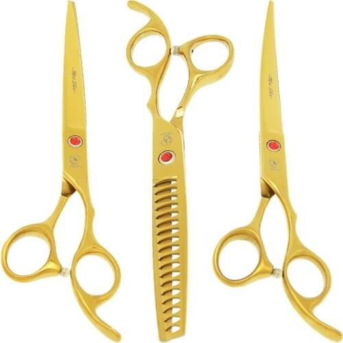 7" Pet Scissors Japan Steel Dog Grooming Shears Straight Cutting Shear Fish Bone Thinning Tesouras UP&Down Curved Tijeras B0015A