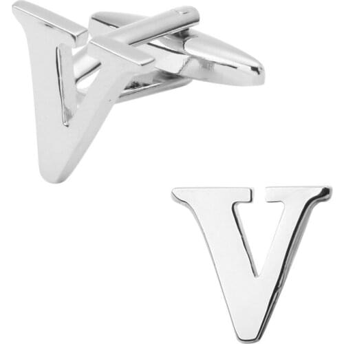 A pair of high quality silvery letter V Cufflinks design mens shirt cuff brass Cufflinks wholesale and retail