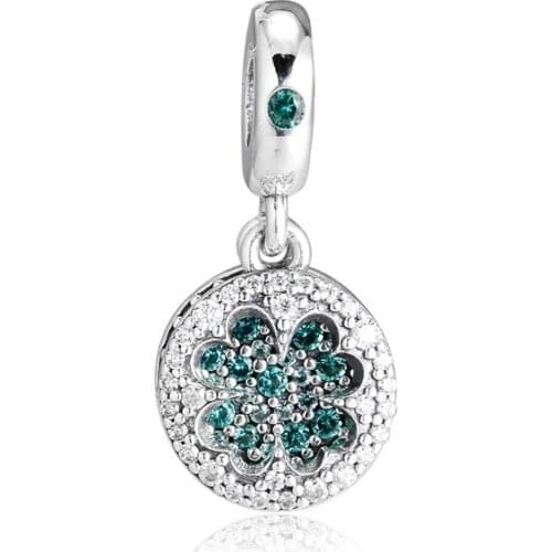 Clear & Green Stones Lucky Clover Pendant Fit Charm Bracelet Femme DIY Crystal Beads for Jewelry Making 925 Sterling Silver Logo