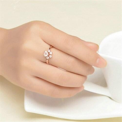 Adjustable Cats Paw Ring Open Finger Ring Pink Crystal Zircon Jewelry Gift for Women Girl TT@88