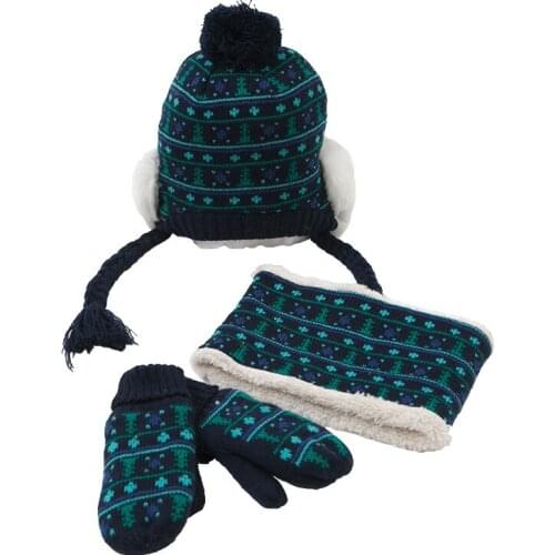 New Fashion Children Knit Beanie Hat + Scarf + Glove 3 Pieces Set Winter Warm Boy Girl Soft Cap Scarves Kids 4-10 Years