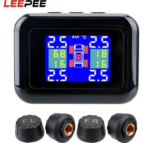 LEEPEE TPMS Cigarette Lighter Plug Car Tire Pressure Alarm Monitor System 4 External Sensors LCD Screen Display