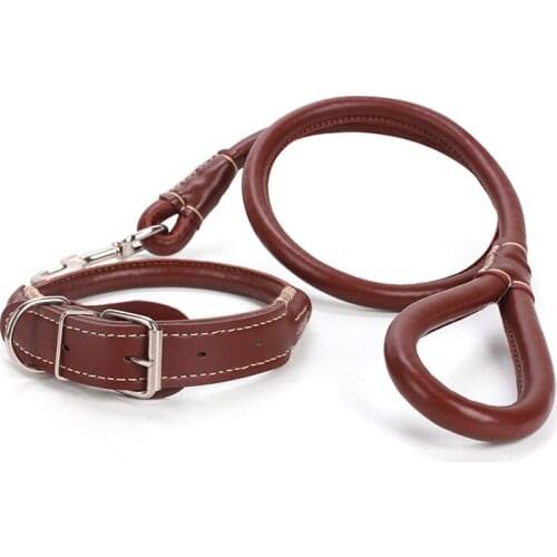 Dog Collar Leash High Quality PU Leather Set Pet Collar Lead Black Brown