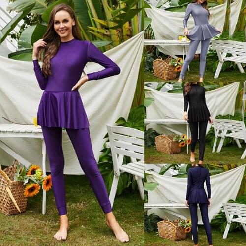 Long-sleeved sunscreen fully surrounded jumpsuit S-5XL cross-border solid-color Muslim conservative swimwear