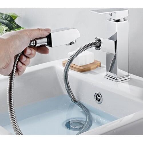 Pull Out Black Basin Faucet Cold and Hot Easy to install Bathroom Mixer Single Handle Single Hole Mixer Tap Deck Mounted