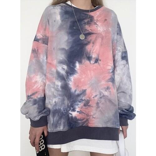 High street style tie-dye top mid-length 2021 spring and autumn new loose and thin long-sleeved top ins tide