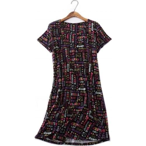 2021 Female Summer Casual Loosen Black nighty dress Ladies 100% Cotton Nightgown Women Short Sleeve Round collar sleepshirt XXXL