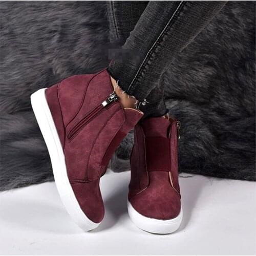 2022 Spring Autumn Ankle Boots Women Wedges Heel Inner Heel Height Increasing Pumps Shoes Ankle Short Zip Boto Plus Size