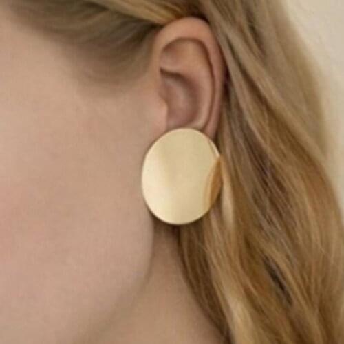 2019New Fashion Gold Color Big Round Stud Earrings For Women Jewelry Minimalist Female Round Sequin Earrings Gift Jewelry