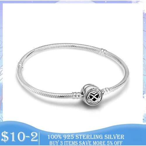 Female Bracelet 925 Sterling Silver Moments Heart Infinity Clasp Snake Chain Bracelet for Women Fine Silver Jewelry Making Gift