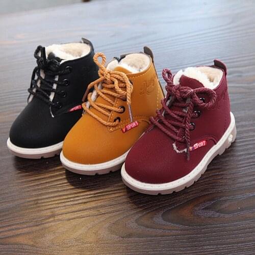 Winter Boys Leather Boots Girls Rubber boots for Children waterproof Kids' shoes Toddler Plush Kids Ankle Boots Warm size 21-30