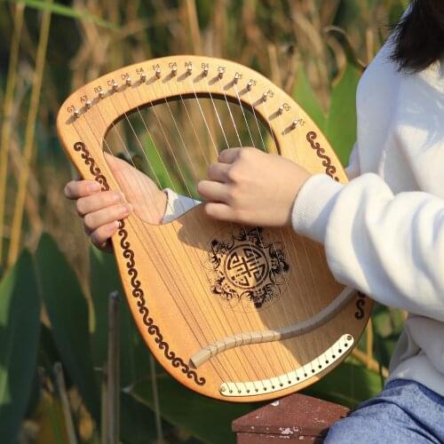 16-String Wooden Lyre Harp,Mahogany Wood String Instrument with Tuning Wrench Perfect Gifts for Kids Adults